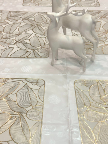 Premium Golden Leaf Metallic Rectangle Table Mats