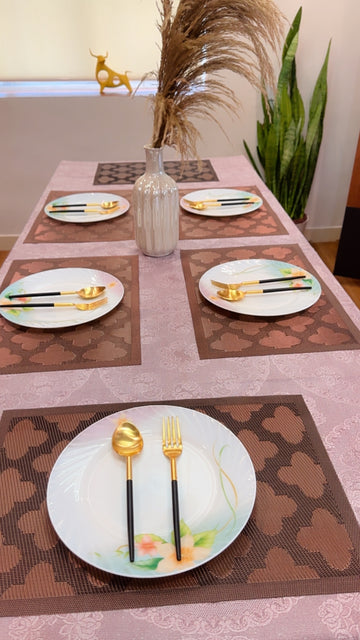 Brown Floral Jute Look Table Mats