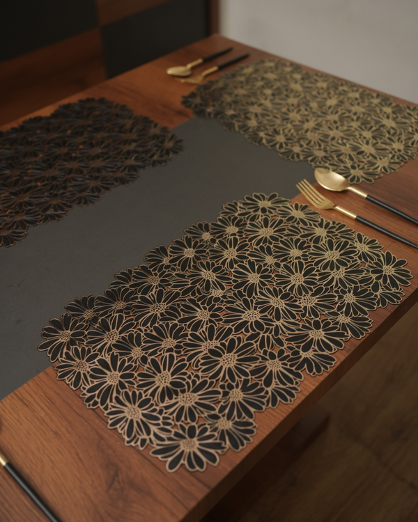 Premium Sunflower Metallic Table Mats White Silver