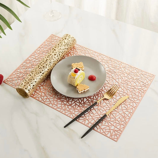 Cross pyramid geometric metallic table mats set of 6 by Viva Baazar