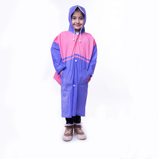 Kids Waterproof Long Sleeves Raincoat Aqua (Includes School Bag Coverage)