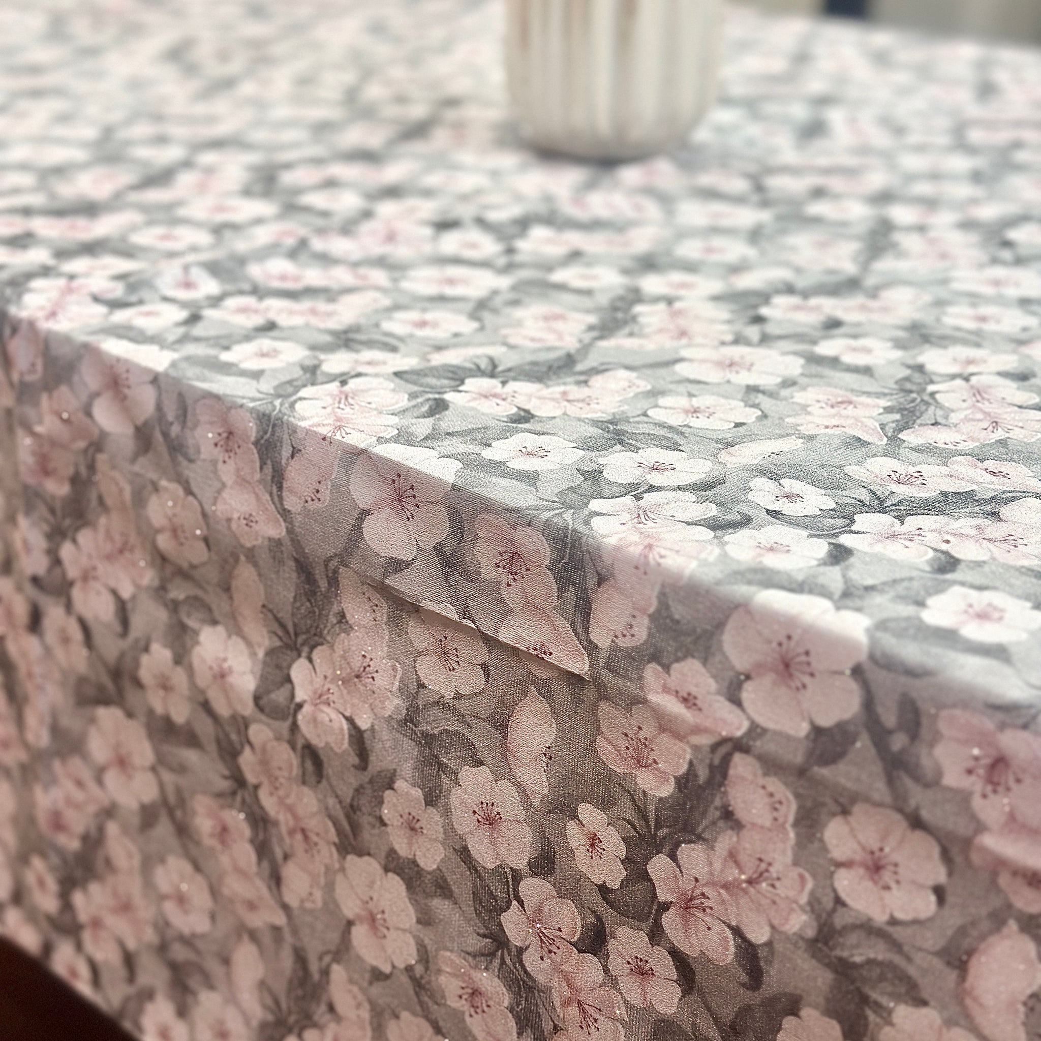 Grey Pink Flower Shimmer Table Cover