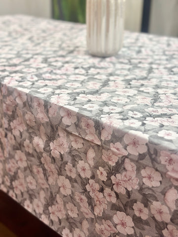 Grey Pink Flower Shimmer Table Cover