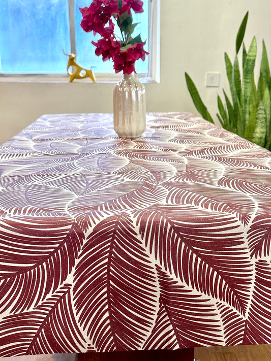 Maroon Leaf Shimmer Table Cover