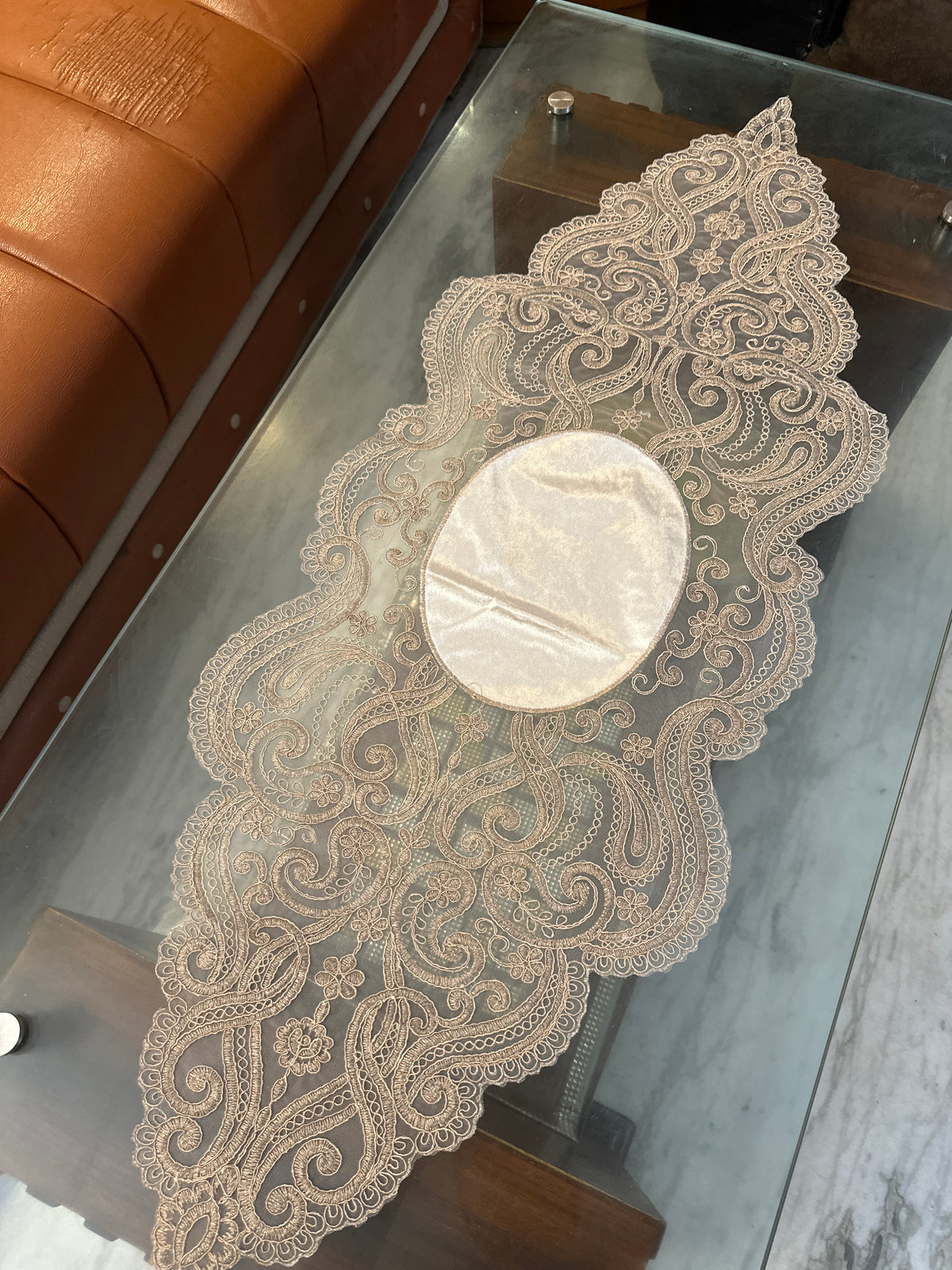 Elegant table runner styled on a dining table