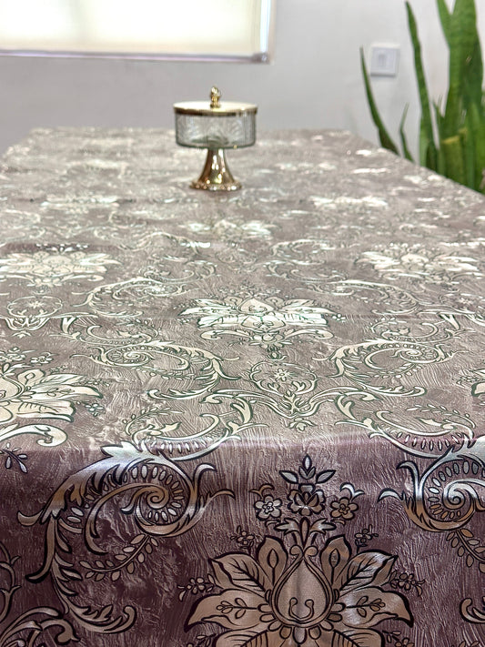 Floral Designer Punch Metallic Table Covers (brownish lavender)