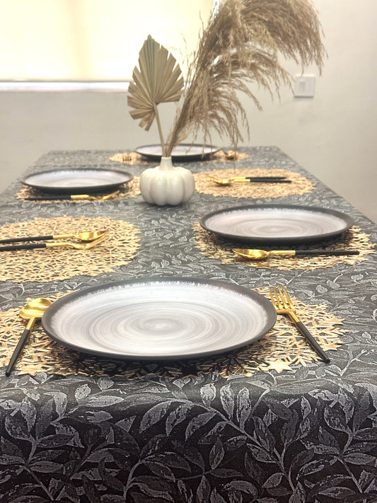 Black Artistic Leaves Table Cover