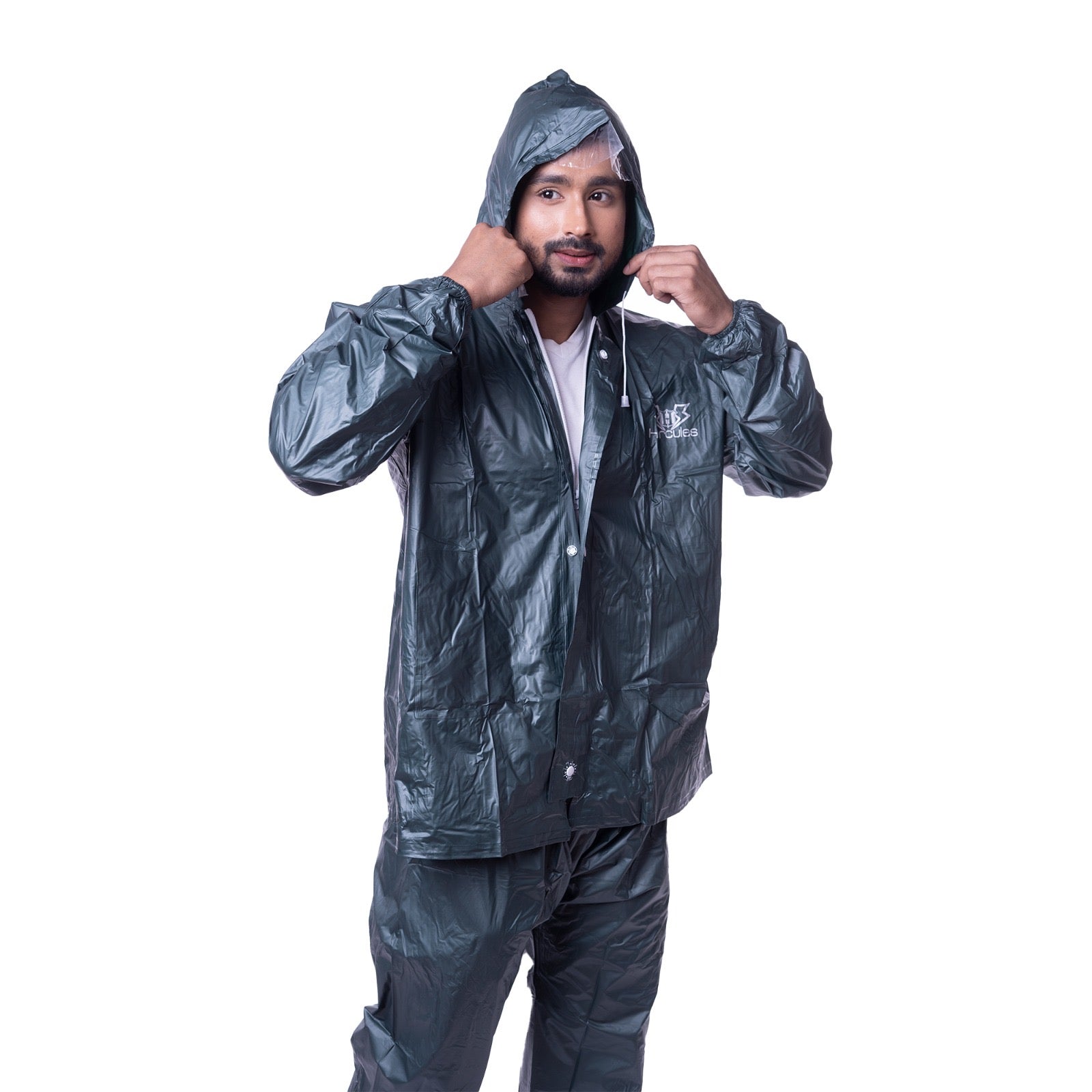 Hercules Adjustable Hooded & Zipper Top And Bottom Jacket Rainsuit & Pant Set (XXL)