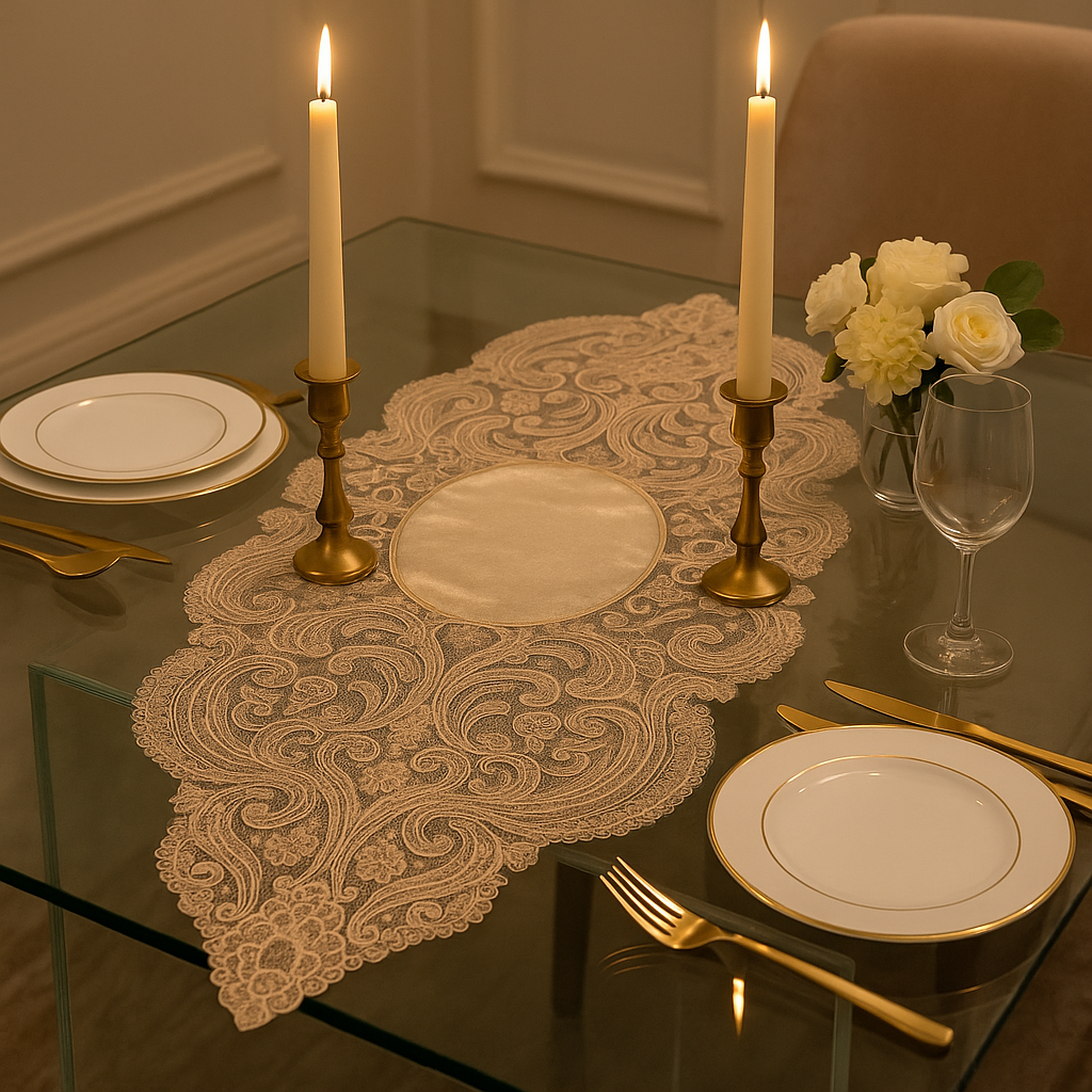 Premium centre table runner with decorative lace design