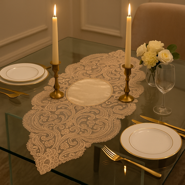Premium centre table runner with decorative lace design