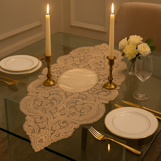 Premium centre table runner with decorative lace design