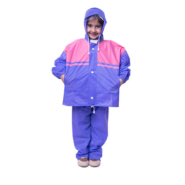 Kids Waterproof Long Sleeves Rainsuit Oxford Raincoat - Purple & Pink