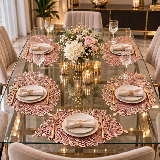 Rose gold swirl leaf table mat set of 6