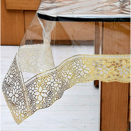 Transparent Table Cover With Golden Lace